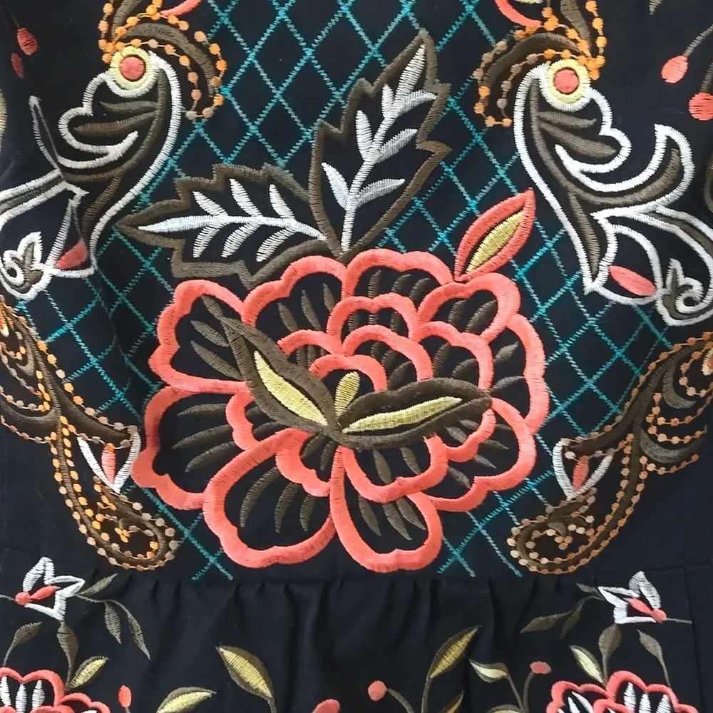 Anthropologie Moulinette Soeurs Embroidered Perennial Dress Black Floral Sz 10 - Picture 7 of 14